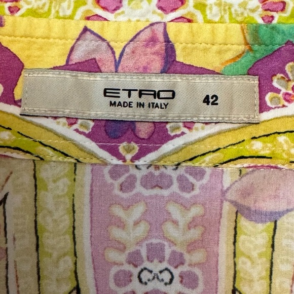 Etro Yellow Floral Paisley Printed Cotton Button Down Shirt - Picture 3 of 6